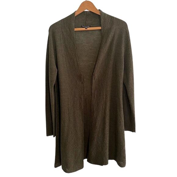 Eileen Fisher Green Open Front Drape Cardigan - Olive Green - Size S - Picture 1 of 6
